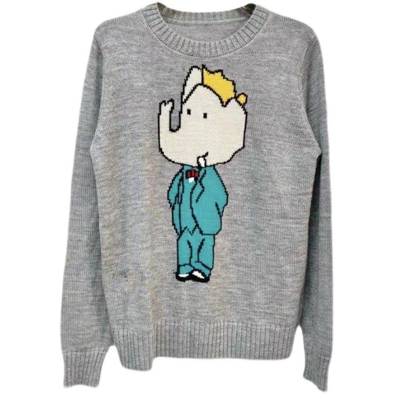 画像1: Women baby elephant cartoon pattern Sweater　ベビーエレファント 象 編み込みセーター プルオーバー (1)