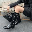 画像6: rivets decorated beaded metal hardware long boots 　ビーズメタル付きロングブーツ  (6)