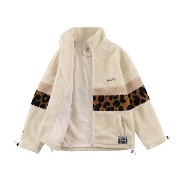 画像6: leopard pattern stitching lamb velvet coat jacket blouson  ユニセックス 男女兼用 ヒョウ柄のステッチラムベルベットコートジャケットブルゾン (6)
