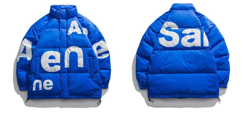 画像6: letter printing stand-up collar down jacket coat blouson  ユニセックス 男女兼用レタープリントダウンジャケット ブルゾン (6)