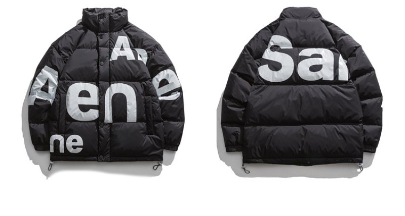 画像5: letter printing stand-up collar down jacket coat blouson  ユニセックス 男女兼用レタープリントダウンジャケット ブルゾン (5)