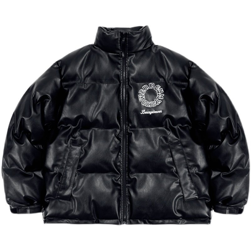 Classic hip hop photo print leather down jacket coat blouson
