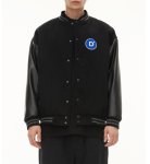 画像2: DIMC towel embroidery and PU leather BASEBALL JACKET baseball uniform jacket blouson  ユニセックス 男女兼用DIMCブルーサークルスタジアムジャンパー スタジャン MA-1 ボンバー ジャケット ブルゾン (2)