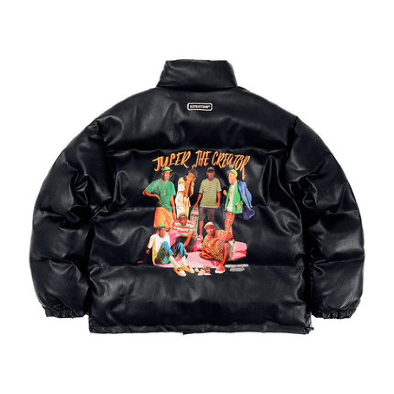 画像3: Classic hip hop photo print leather down jacket coat blouson  ユニセックス 男女兼用クラシックヒップホップフォトプリントレザーダウンジャケット ブルゾン (3)