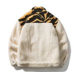 画像2: tiger pattern stitching lamb hair lapel cotton jacket blouson  ユニセックス 男女兼用タイガーパターンファー ジャケット ブルゾン (2)