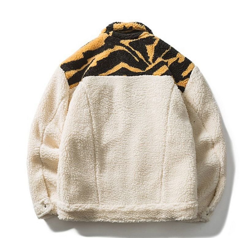 画像2: tiger pattern stitching lamb hair lapel cotton jacket blouson  ユニセックス 男女兼用タイガーパターンファー ジャケット ブルゾン (2)