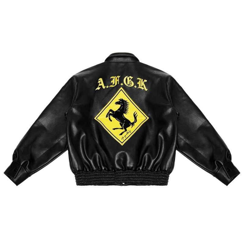 画像6: FFF DONCARE AFGK A FEW GOOD KIDS PU leather hose emblem BASEBALL JACKET baseball uniform jacket blouson  ユニセックス 男女兼用レザーホースエンブレムスタジアムジャンパー スタジャン MA-1 ボンバー ジャケット ブルゾン (6)