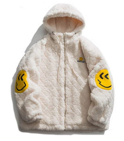 画像1: Lamb velve smiley printt  JACKET  blouson  ユニセックス 男女兼用スマイルプリントファー ジャケット ブルゾン (1)