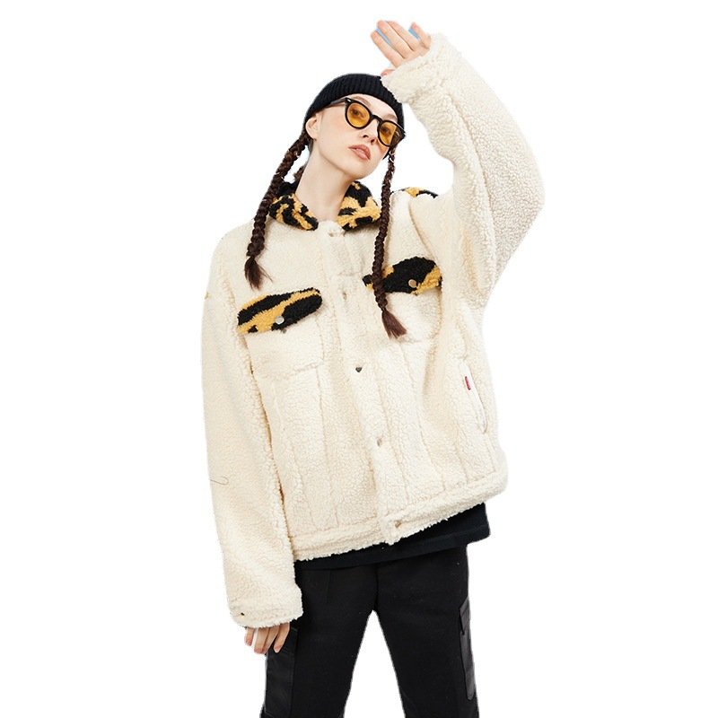 画像3: tiger pattern stitching lamb hair lapel cotton jacket blouson  ユニセックス 男女兼用タイガーパターンファー ジャケット ブルゾン (3)