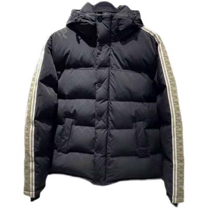 画像3: Printed Ribbon Dark Pattern Hooded down jacket coat blouson  ユニセックス 男女兼用スリーブライン入りフードダウンジャケット ブルゾン (3)