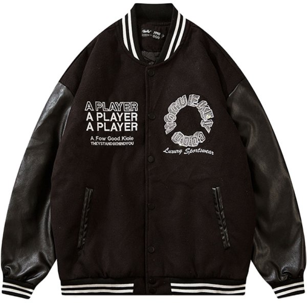 画像3: Double circle logoBASEBALL JACKET baseball uniform jacket blouson  ユニセックス 男女兼用ダブルサークルロゴスタジアムジャンパー スタジャン MA-1 ボンバー ジャケット ブルゾン (3)