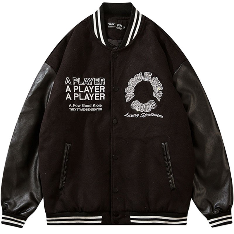 画像3: Double circle logoBASEBALL JACKET baseball uniform jacket blouson  ユニセックス 男女兼用ダブルサークルロゴスタジアムジャンパー スタジャン MA-1 ボンバー ジャケット ブルゾン (3)