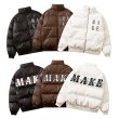 画像7: English alphabet embroidery stand-collar PU leather down jacket coat blouson  ユニセックス 男女兼用アルファベット刺繡レザーダウンジャケット ブルゾン (7)