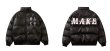 画像8: English alphabet embroidery stand-collar PU leather down jacket coat blouson  ユニセックス 男女兼用アルファベット刺繡レザーダウンジャケット ブルゾン (8)