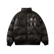 画像5: English alphabet embroidery stand-collar PU leather down jacket coat blouson  ユニセックス 男女兼用アルファベット刺繡レザーダウンジャケット ブルゾン (5)