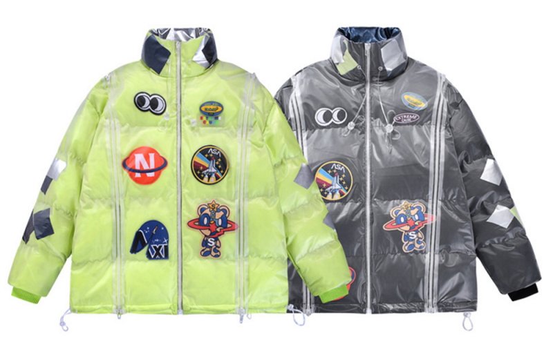 画像5: NASA transparent waterproof padded jacket emblem stand-collar down jacket coat blouson   ユニセックス 男女兼用ナサカラフルエンブレムダウンジャケット ブルゾン (5)