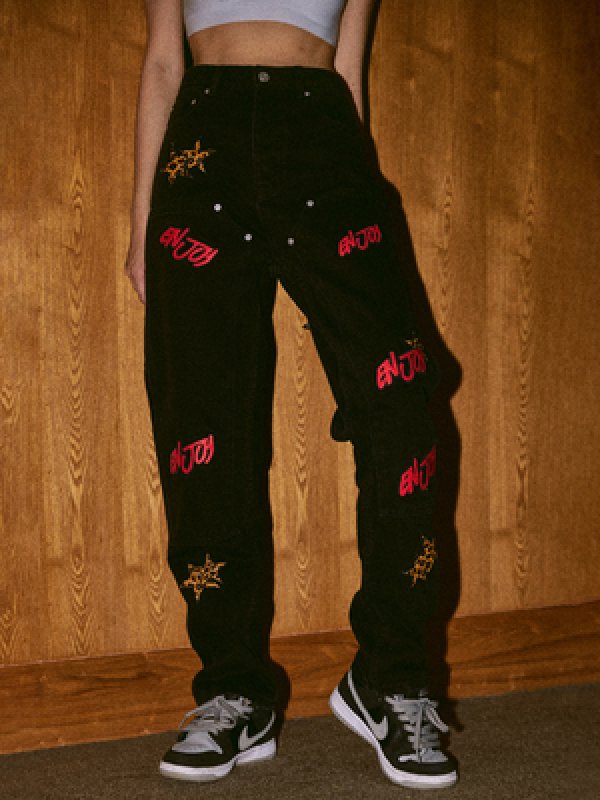 画像2: 21AW M.E.D.M MEDM Star Wide Leg Denimユニセックス 男女兼用  エンブレム付き ワイドストレート デニム パンツ (2)