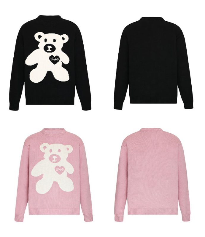 画像3: Women's Bear & heart pattern embroidered Sweater　ベア 熊＆ハート編み込みセーター プルオーバー (3)