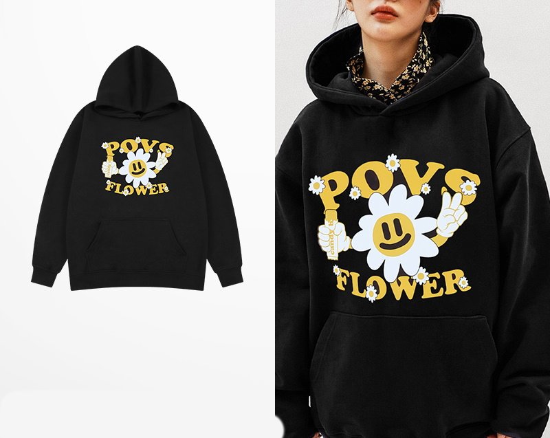 画像5: UnisexHoodie Hoodiesweater Pullover  ユニセックス 男女兼用フラワースマイルプリントフーディー パーカー (5)