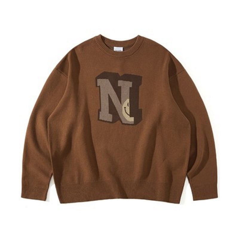 画像1: Unisex Crochet Sweater with K Logo & Smile Pullover　 ユニセックス 男女兼用Kロゴ＆スマイル編み込みセーター (1)