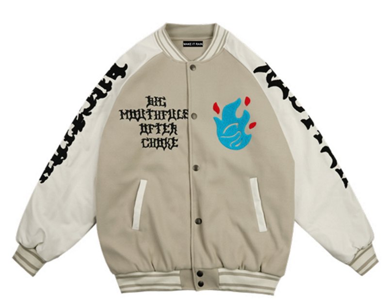 画像2: Alphabet logo embroideryBASEBALL JACKET baseball uniform jacket blouson  ユニセックス 男女兼用スリーブアルファベットロゴスタジアムジャンパー スタジャン MA-1 ボンバー ジャケット ブルゾン (2)