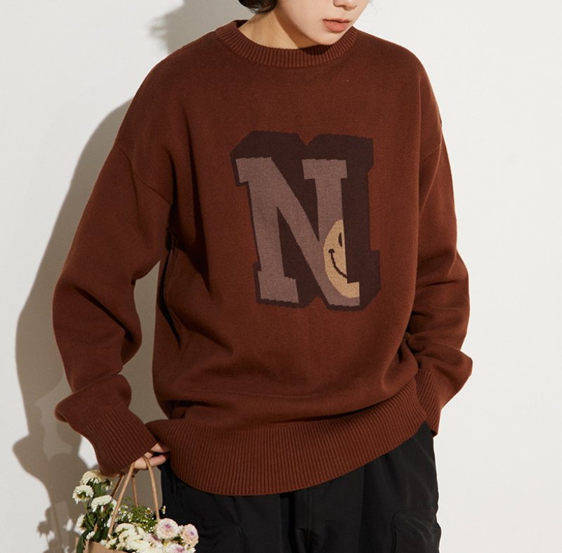 画像3: Unisex Crochet Sweater with K Logo & Smile Pullover  ユニセックス 男女兼用Kロゴ&スマイル編み込みセーター (3)