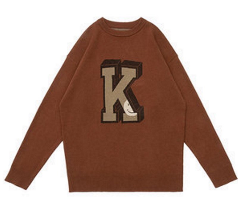 画像5: Unisex Crochet Sweater with K Logo & Smile Pullover  ユニセックス 男女兼用Kロゴ&スマイル編み込みセーター (5)