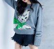 画像3: Women's Cute cat crochet sweaterpattern embroidered Sweater　キュートキャット 猫編み込み セーター プルオーバー (3)