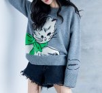 画像3: Women's Cute cat crochet sweaterpattern embroidered Sweater　キュートキャット 猫編み込み セーター プルオーバー (3)