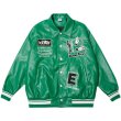 画像1: PU leather embroidery BASEBALL JACKET baseball uniform jacket blouson  ユニセックス 男女兼用アイマーク刺繍スタジアムジャンパー スタジャン MA-1 ボンバー ジャケット ブルゾン (1)