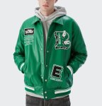 画像4: PU leather embroidery BASEBALL JACKET baseball uniform jacket blouson  ユニセックス 男女兼用アイマーク刺繍スタジアムジャンパー スタジャン MA-1 ボンバー ジャケット ブルゾン (4)