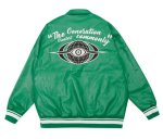 画像2: PU leather embroidery BASEBALL JACKET baseball uniform jacket blouson  ユニセックス 男女兼用アイマーク刺繍スタジアムジャンパー スタジャン MA-1 ボンバー ジャケット ブルゾン (2)