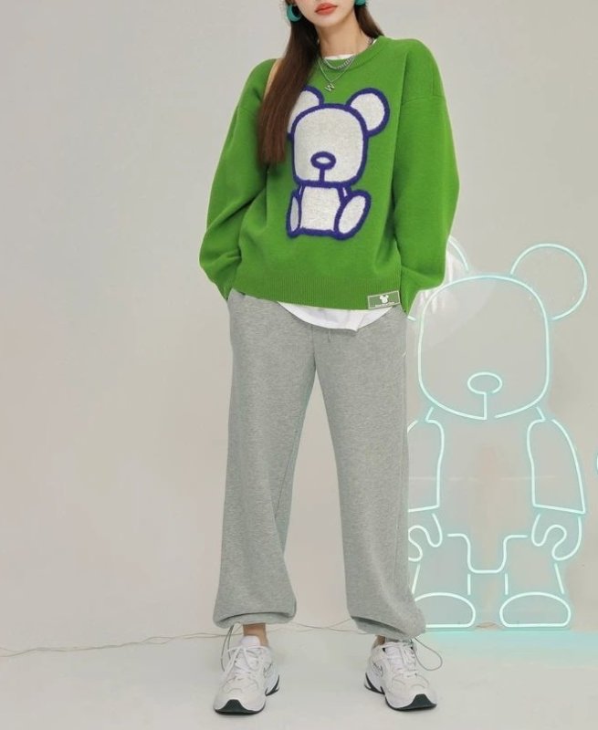 画像5: Women's bear pattern embroidered Sweater　ベア熊編み込み セーター プルオーバー (5)