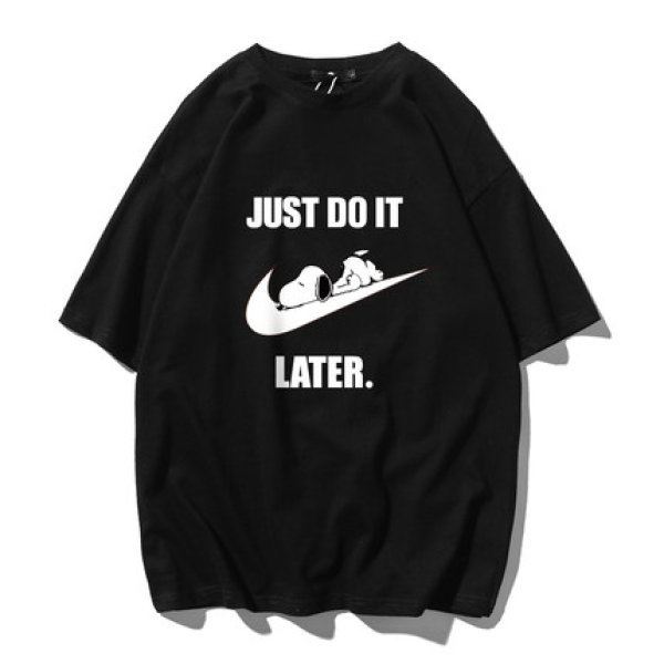 画像1:  Unisex JUST DO IT Later doze snoopy Print T-shirt　ユニセックス 男女兼用JUST DO IT スヌーピープリント 半袖 Tシャツ (1)