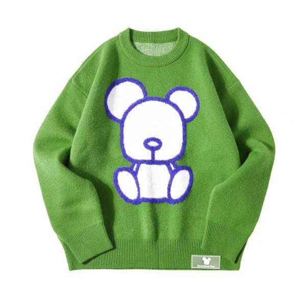 画像1: Women's bear pattern embroidered Sweater　ベア熊編み込み セーター プルオーバー (1)