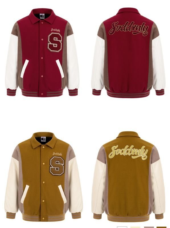 画像5: Lapel Color Block Embroidery BASEBALL JACKET baseball uniform jacket blouson  ユニセックス 男女兼用ラペルカラーブロック刺繡スタジアムジャンパー スタジャン MA-1 ボンバー ジャケット ブルゾン (5)