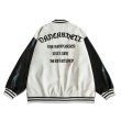 画像4: MASKTIDE letter embroidery leather BASEBALL JACKET baseball uniform jacket blouson  ユニセックス 男女兼用刺繍 MASKTIDEレター刺繍 レザースタジアムジャンパー スタジャン MA-1 ボンバー ジャケット ブルゾン (4)