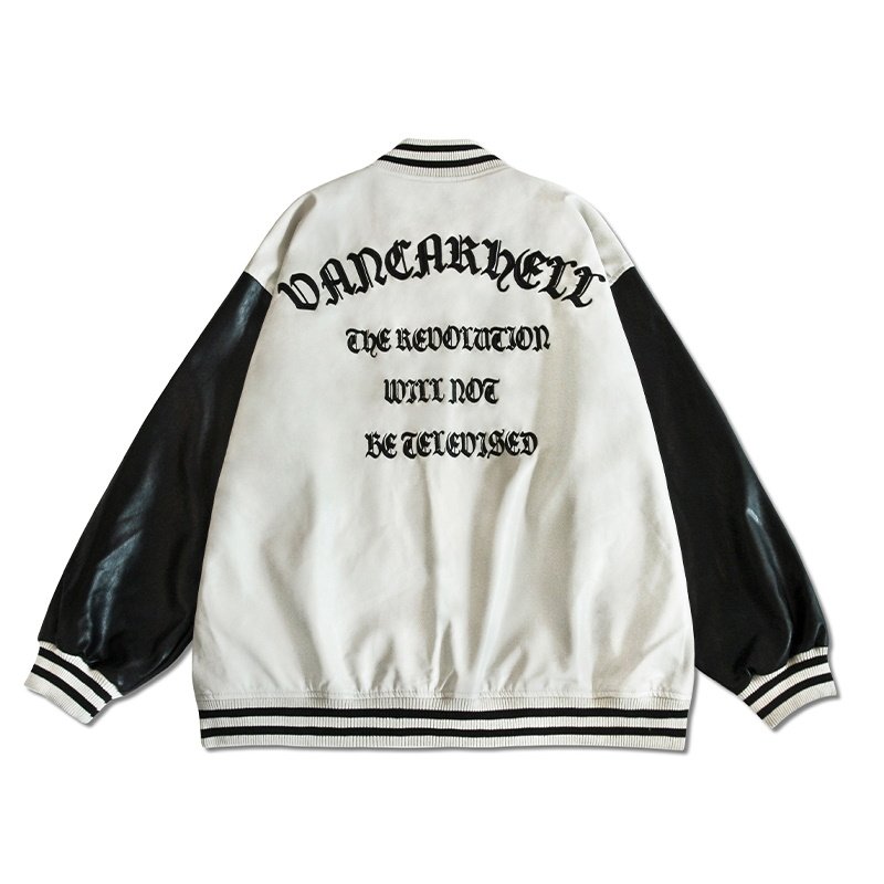 画像4: MASKTIDE letter embroidery leather BASEBALL JACKET baseball uniform jacket blouson  ユニセックス 男女兼用刺繍 MASKTIDEレター刺繍 レザースタジアムジャンパー スタジャン MA-1 ボンバー ジャケット ブルゾン (4)