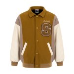 画像2: Lapel Color Block Embroidery BASEBALL JACKET baseball uniform jacket blouson  ユニセックス 男女兼用ラペルカラーブロック刺繡スタジアムジャンパー スタジャン MA-1 ボンバー ジャケット ブルゾン (2)