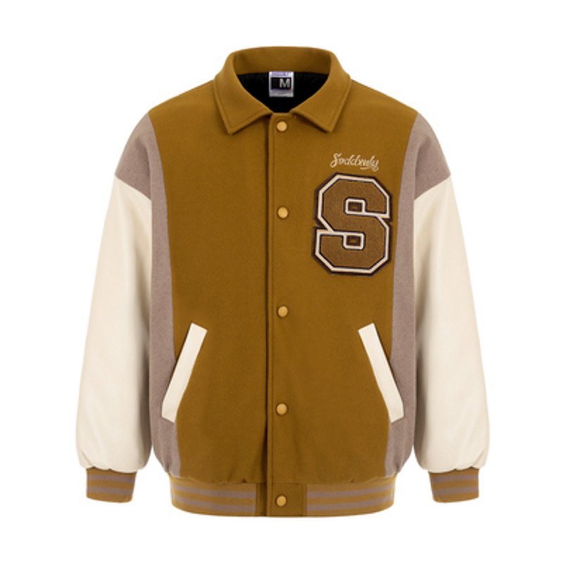 画像2: Lapel Color Block Embroidery BASEBALL JACKET baseball uniform jacket blouson  ユニセックス 男女兼用ラペルカラーブロック刺繡スタジアムジャンパー スタジャン MA-1 ボンバー ジャケット ブルゾン (2)