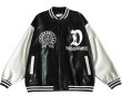 画像1: MASKTIDE letter embroidery leather BASEBALL JACKET baseball uniform jacket blouson  ユニセックス 男女兼用刺繍 MASKTIDEレター刺繍 レザースタジアムジャンパー スタジャン MA-1 ボンバー ジャケット ブルゾン (1)