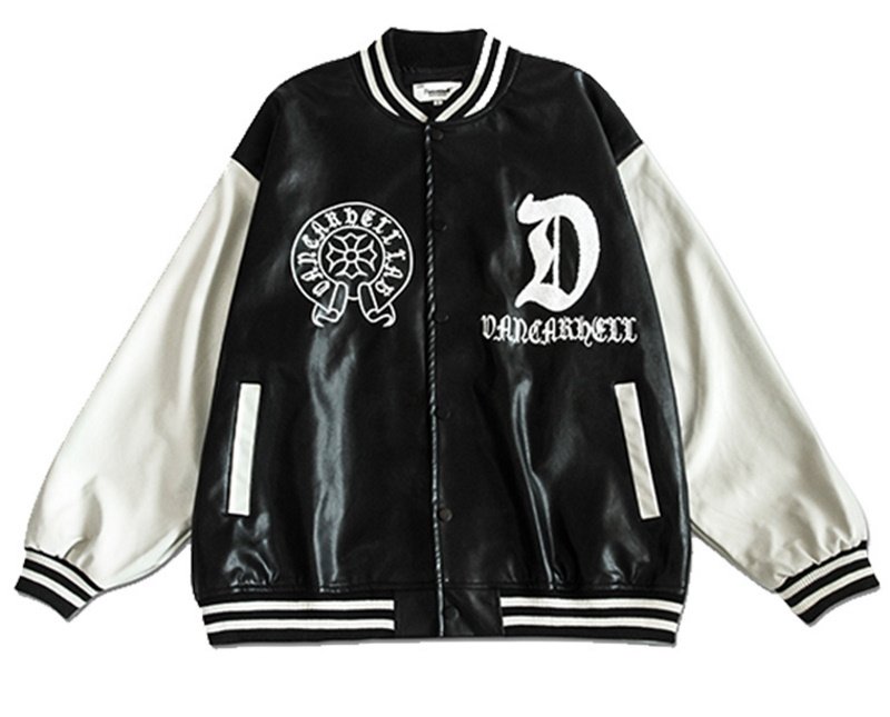 画像7: MASKTIDE letter embroidery leather BASEBALL JACKET baseball uniform jacket blouson  ユニセックス 男女兼用刺繍 MASKTIDEレター刺繍 レザースタジアムジャンパー スタジャン MA-1 ボンバー ジャケット ブルゾン (7)