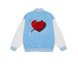 画像2: Polar fleece devil love embroidery BASEBALL JACKET baseball uniform jacket blouson  ユニセックス 男女兼用ポーラーフリースデビルラブ刺繍 スタジアムジャンパー スタジャン MA-1 ボンバー ジャケット ブルゾン (2)