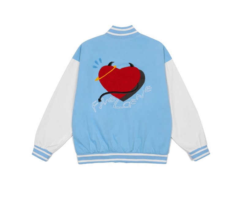 画像2: Polar fleece devil love embroidery BASEBALL JACKET baseball uniform jacket blouson  ユニセックス 男女兼用ポーラーフリースデビルラブ刺繍 スタジアムジャンパー スタジャン MA-1 ボンバー ジャケット ブルゾン (2)