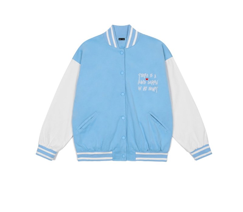 画像4: Polar fleece devil love embroidery BASEBALL JACKET baseball uniform jacket blouson  ユニセックス 男女兼用ポーラーフリースデビルラブ刺繍 スタジアムジャンパー スタジャン MA-1 ボンバー ジャケット ブルゾン (4)