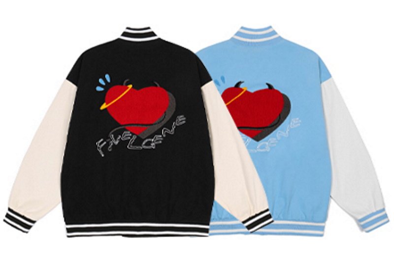 画像5: Polar fleece devil love embroidery BASEBALL JACKET baseball uniform jacket blouson  ユニセックス 男女兼用ポーラーフリースデビルラブ刺繍 スタジアムジャンパー スタジャン MA-1 ボンバー ジャケット ブルゾン (5)