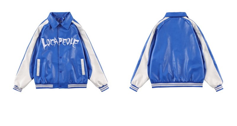 画像4: Alphabet logo embroidered leather jacket BASEBALL JACKET baseball uniform jacket blouson  ユニセックス 男女兼用アルファベットロゴ刺繍レザースタジアムジャンパー スタジャン MA-1 ボンバー ジャケット ブルゾン (4)