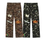 画像1: Unisex camouflage embroidered straight casual pants trousers 　男女兼用ユニセックス カモフラージュ刺繍 ストレートカジュアルパンツ ジーンズ (1)