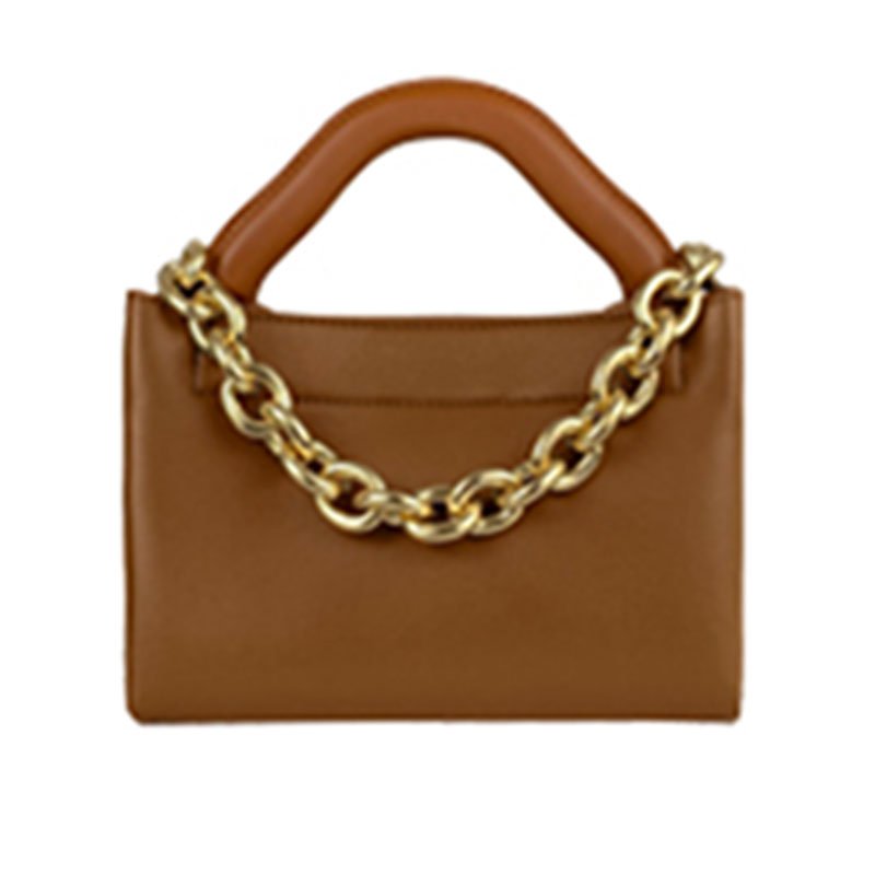 画像2: Square leather chain point tote shoulder bag チェーンがポイントスクエアレザートートショルダーバッグ (2)