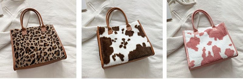 画像8: leopard Cow pattern print plush handbag tote bag ヒョウ柄レオパード カウ柄トートバッグ (8)